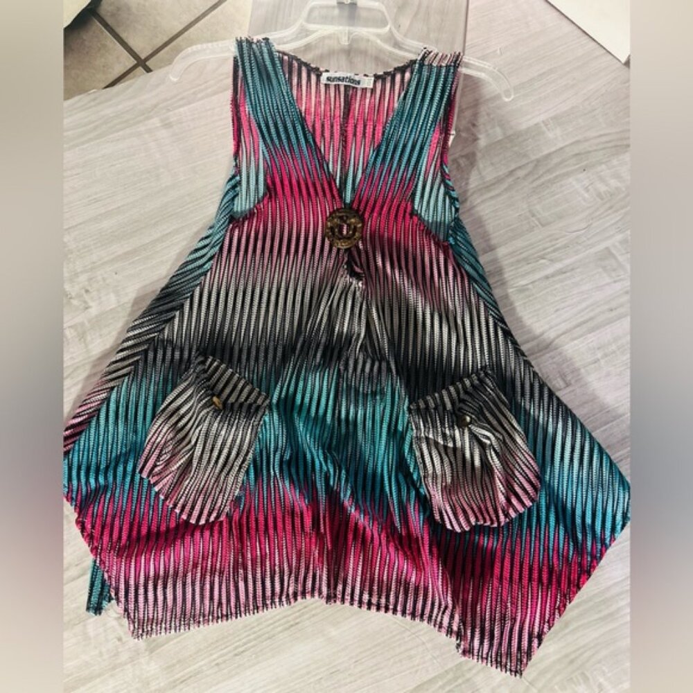 Colorful Sleeveless Beach Dress with Pockets